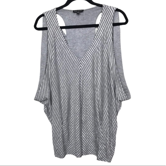Bebe Sport Gray White Striped Tank Top Medium - Picture 1 of 14